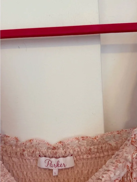 Parker Laurel Ruffle Tiered Smocked Mini Dress size L - Picture 7 of 7